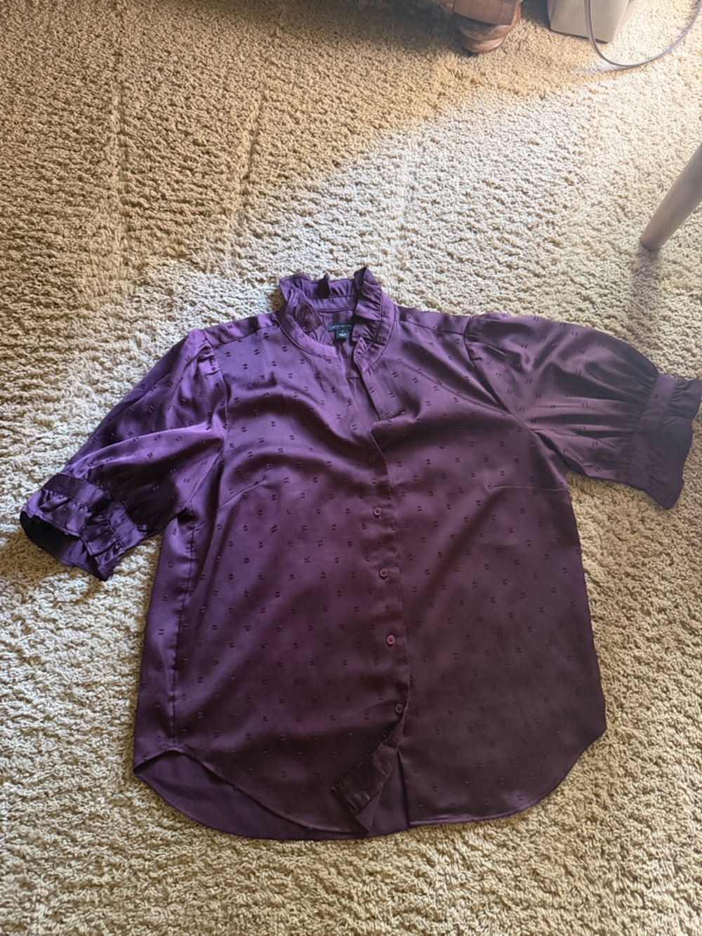 Ann Taylor Plum Button-Front Blouse with Ruffle Collar